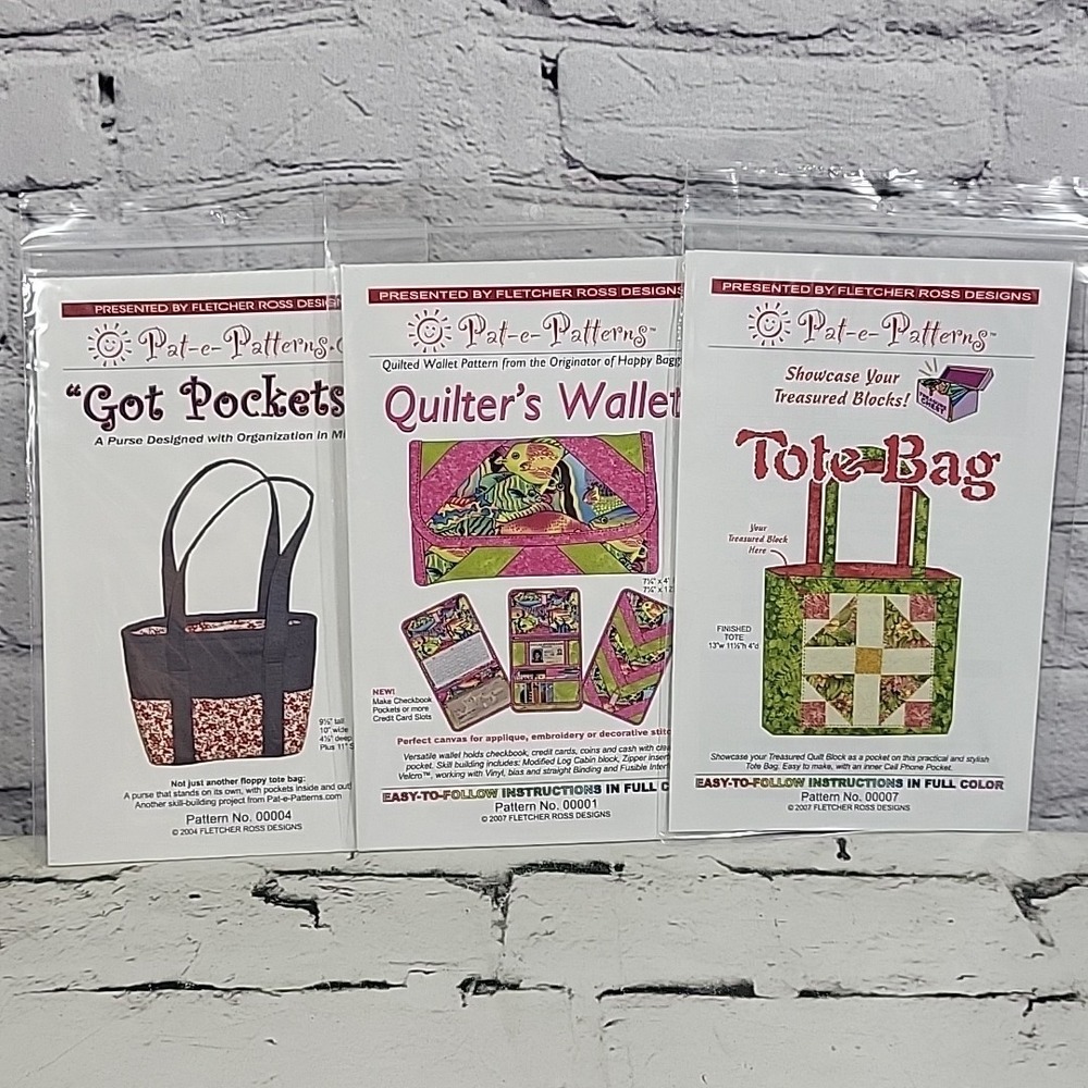Pat-e-Patterns‎ Quilted Wallet Tote Bags Lot Of 3 Patterns Fletcher Ross 2007